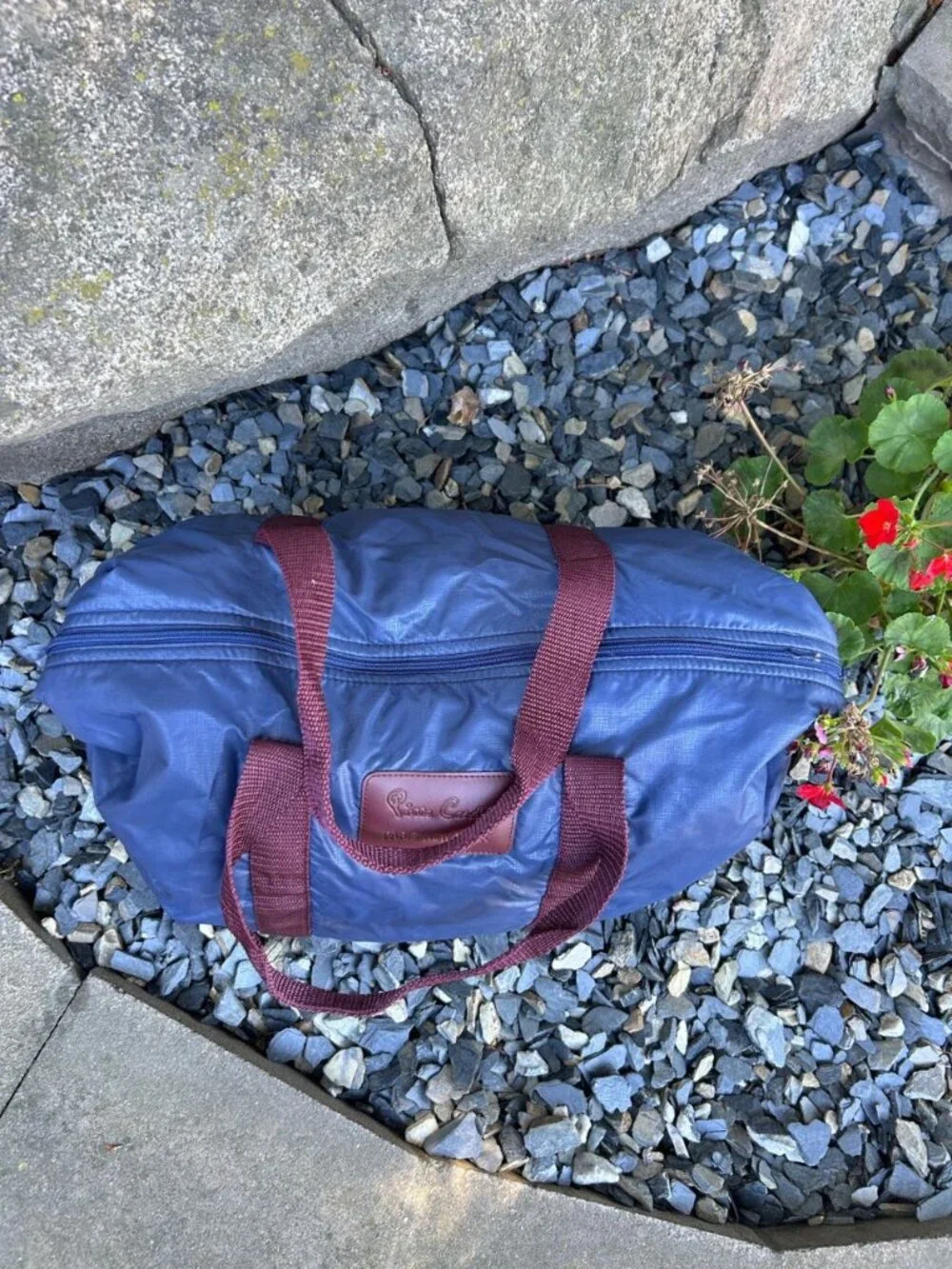 Pierre Cardin Vintage 80s Blue Nylon Duffle Gym Bag Maroon Straps